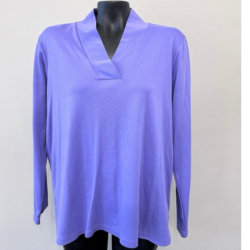 L.L.Bean‎ Women's Top Sz 1X Plus Supima Cotton Lilac Pullover V-Neck L/S Preppy